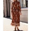imageBTFBM Womens Fall Wedding Guest Dresses 2025 Casual Floral Long Sleeve V Neck Front Tie Flowy Boho Maxi Dress PocketsBrown