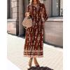imageBTFBM Womens Fall Wedding Guest Dresses 2025 Casual Floral Long Sleeve V Neck Front Tie Flowy Boho Maxi Dress PocketsBrown