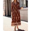 imageBTFBM Womens Fall Wedding Guest Dresses 2025 Casual Floral Long Sleeve V Neck Front Tie Flowy Boho Maxi Dress PocketsBrown