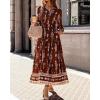 imageBTFBM Womens Fall Wedding Guest Dresses 2025 Casual Floral Long Sleeve V Neck Front Tie Flowy Boho Maxi Dress PocketsBrown