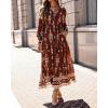 imageBTFBM Womens Fall Wedding Guest Dresses 2025 Casual Floral Long Sleeve V Neck Front Tie Flowy Boho Maxi Dress PocketsBrown