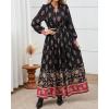 imageBTFBM Womens Fall Wedding Guest Dresses 2025 Casual Floral Long Sleeve V Neck Front Tie Flowy Boho Maxi Dress PocketsFloral Black Multicolored