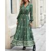 imageBTFBM Womens Fall Wedding Guest Dresses 2025 Casual Floral Long Sleeve V Neck Front Tie Flowy Boho Maxi Dress PocketsFloral Green