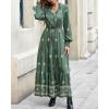 imageBTFBM Womens Fall Wedding Guest Dresses 2025 Casual Floral Long Sleeve V Neck Front Tie Flowy Boho Maxi Dress PocketsFloral Green