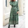 imageBTFBM Womens Fall Wedding Guest Dresses 2025 Casual Floral Long Sleeve V Neck Front Tie Flowy Boho Maxi Dress PocketsFloral Green