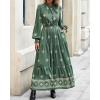 imageBTFBM Womens Fall Wedding Guest Dresses 2025 Casual Floral Long Sleeve V Neck Front Tie Flowy Boho Maxi Dress PocketsFloral Green