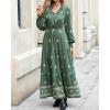 imageBTFBM Womens Fall Wedding Guest Dresses 2025 Casual Floral Long Sleeve V Neck Front Tie Flowy Boho Maxi Dress PocketsFloral Green