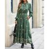 imageBTFBM Womens Fall Wedding Guest Dresses 2025 Casual Floral Long Sleeve V Neck Front Tie Flowy Boho Maxi Dress PocketsFloral Green