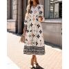 imageBTFBM Womens Fall Wedding Guest Dresses 2025 Casual Floral Long Sleeve V Neck Front Tie Flowy Boho Maxi Dress PocketsFloral White Multicolored