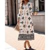 imageBTFBM Womens Fall Wedding Guest Dresses 2025 Casual Floral Long Sleeve V Neck Front Tie Flowy Boho Maxi Dress PocketsFloral White Multicolored