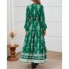 imageBTFBM Womens Fall Wedding Guest Dresses 2025 Casual Floral Long Sleeve V Neck Front Tie Flowy Boho Maxi Dress PocketsGreen White Flower