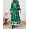imageBTFBM Womens Fall Wedding Guest Dresses 2025 Casual Floral Long Sleeve V Neck Front Tie Flowy Boho Maxi Dress PocketsGreen White Flower