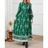 imageBTFBM Womens Fall Wedding Guest Dresses 2025 Casual Floral Long Sleeve V Neck Front Tie Flowy Boho Maxi Dress PocketsGreen White Flower