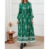 imageBTFBM Womens Fall Wedding Guest Dresses 2025 Casual Floral Long Sleeve V Neck Front Tie Flowy Boho Maxi Dress PocketsGreen White Flower