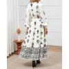 imageBTFBM Womens Fall Wedding Guest Dresses 2025 Casual Floral Long Sleeve V Neck Front Tie Flowy Boho Maxi Dress PocketsWhite Black Flower