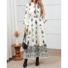 imageBTFBM Womens Fall Wedding Guest Dresses 2025 Casual Floral Long Sleeve V Neck Front Tie Flowy Boho Maxi Dress PocketsWhite Black Flower