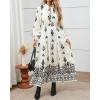 imageBTFBM Womens Fall Wedding Guest Dresses 2025 Casual Floral Long Sleeve V Neck Front Tie Flowy Boho Maxi Dress PocketsWhite Black Flower