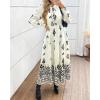 imageBTFBM Womens Fall Wedding Guest Dresses 2025 Casual Floral Long Sleeve V Neck Front Tie Flowy Boho Maxi Dress PocketsWhite Black Flower