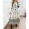 imageBTFBM Womens Fall Wedding Guest Dresses 2025 Casual Floral Long Sleeve V Neck Front Tie Flowy Boho Maxi Dress PocketsWhite Black Flower