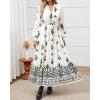 imageBTFBM Womens Fall Wedding Guest Dresses 2025 Casual Floral Long Sleeve V Neck Front Tie Flowy Boho Maxi Dress PocketsWhite Black Flower