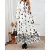 imageBTFBM Womens Fall Wedding Guest Dresses 2025 Casual Floral Long Sleeve V Neck Front Tie Flowy Boho Maxi Dress PocketsWhite Black Flower