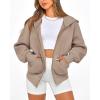 imageBTFBM Zip Up Hoodie Women Fall Fashion 2025 Trendy Long Sleeve Sweatshirt Fleece Jacket Y2K Hoodies Winter ClothingGrey Khaki