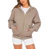 imageBTFBM Zip Up Hoodie Women Fall Fashion 2025 Trendy Long Sleeve Sweatshirt Fleece Jacket Y2K Hoodies Winter ClothingGrey Khaki