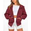 imageBTFBM Zip Up Hoodie Women Fall Fashion 2025 Trendy Long Sleeve Sweatshirt Fleece Jacket Y2K Hoodies Winter ClothingWine Red