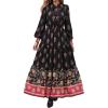 imageBTFBM Womens Fall Wedding Guest Dresses 2025 Casual Floral Long Sleeve V Neck Front Tie Flowy Boho Maxi Dress PocketsFloral Black Multicolored
