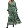 imageBTFBM Womens Fall Wedding Guest Dresses 2025 Casual Floral Long Sleeve V Neck Front Tie Flowy Boho Maxi Dress PocketsFloral Green