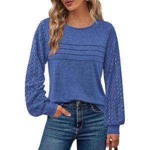 imageBTFBM Womens Long Sleeve Shirts Dressy Lace Fall Tops 2025 Trendy Business Casual TShirts Cute Work Outfits BlousesBlue