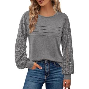 imageBTFBM Womens Long Sleeve Shirts Dressy Lace Fall Tops 2025 Trendy Business Casual TShirts Cute Work Outfits BlousesGrey