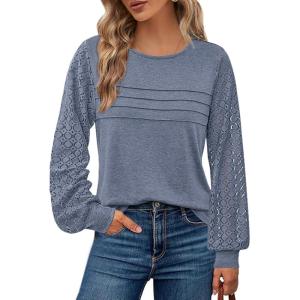 imageBTFBM Womens Long Sleeve Shirts Dressy Lace Fall Tops 2025 Trendy Business Casual TShirts Cute Work Outfits BlousesGrey Blue