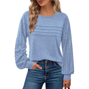 imageBTFBM Womens Long Sleeve Shirts Dressy Lace Fall Tops 2025 Trendy Business Casual TShirts Cute Work Outfits BlousesLight Blue