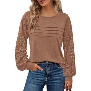 imageBTFBM Womens Long Sleeve Shirts Dressy Lace Fall Tops 2025 Trendy Business Casual TShirts Cute Work Outfits BlousesLight Brown