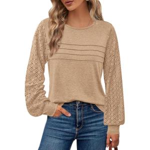 imageBTFBM Womens Long Sleeve Shirts Dressy Lace Fall Tops 2025 Trendy Business Casual TShirts Cute Work Outfits BlousesLight Khaki