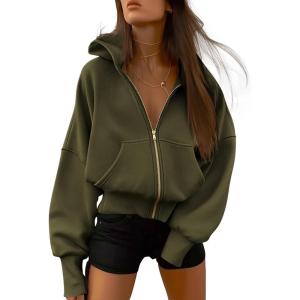 imageBTFBM Zip Up Hoodie Women Fall Fashion 2025 Trendy Long Sleeve Sweatshirt Fleece Jacket Y2K Hoodies Winter ClothingArmy Green