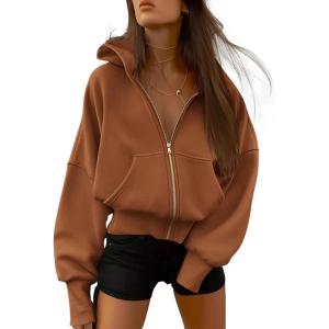 imageBTFBM Zip Up Hoodie Women Fall Fashion 2025 Trendy Long Sleeve Sweatshirt Fleece Jacket Y2K Hoodies Winter ClothingBrown