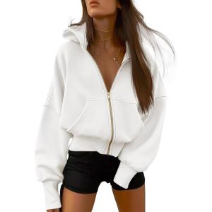 imageBTFBM Zip Up Hoodie Women Fall Fashion 2025 Trendy Long Sleeve Sweatshirt Fleece Jacket Y2K Hoodies Winter ClothingWhite