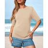 imageBTFBM Short Sleeve Sweater for Women Spring Tops Crew Neck Lightweight Pullover Loose Dressy Casual Blouse Basic ClothesApricot