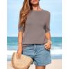 imageBTFBM Short Sleeve Sweater for Women Spring Tops Crew Neck Lightweight Pullover Loose Dressy Casual Blouse Basic ClothesApricot Khaki