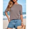imageBTFBM Short Sleeve Sweater for Women Spring Tops Crew Neck Lightweight Pullover Loose Dressy Casual Blouse Basic ClothesApricot Khaki