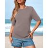 imageBTFBM Short Sleeve Sweater for Women Spring Tops Crew Neck Lightweight Pullover Loose Dressy Casual Blouse Basic ClothesApricot Khaki