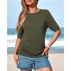 imageBTFBM Short Sleeve Sweater for Women Spring Tops Crew Neck Lightweight Pullover Loose Dressy Casual Blouse Basic ClothesArmy Green