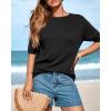 imageBTFBM Short Sleeve Sweater for Women Spring Tops Crew Neck Lightweight Pullover Loose Dressy Casual Blouse Basic ClothesBlack