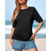 imageBTFBM Short Sleeve Sweater for Women Spring Tops Crew Neck Lightweight Pullover Loose Dressy Casual Blouse Basic ClothesBlack