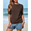 imageBTFBM Short Sleeve Sweater for Women Spring Tops Crew Neck Lightweight Pullover Loose Dressy Casual Blouse Basic ClothesBrown