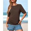 imageBTFBM Short Sleeve Sweater for Women Spring Tops Crew Neck Lightweight Pullover Loose Dressy Casual Blouse Basic ClothesBrown