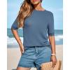 imageBTFBM Short Sleeve Sweater for Women Spring Tops Crew Neck Lightweight Pullover Loose Dressy Casual Blouse Basic ClothesGrey Blue
