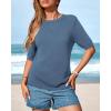 imageBTFBM Short Sleeve Sweater for Women Spring Tops Crew Neck Lightweight Pullover Loose Dressy Casual Blouse Basic ClothesGrey Blue